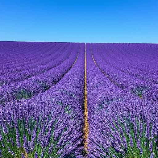 Champs de lavande violets à perte de vue en Provence, France, sous un ciel bleu d'été.