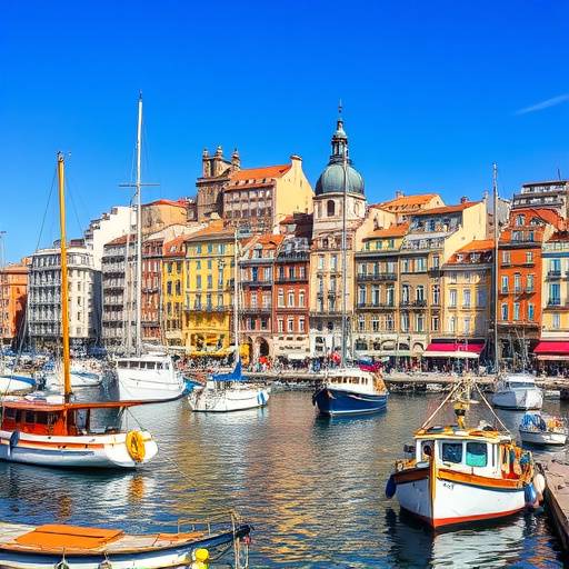 Le Vieux Port de Marseille avec ses bateaux de pêche et les bâtiments colorés, France.
